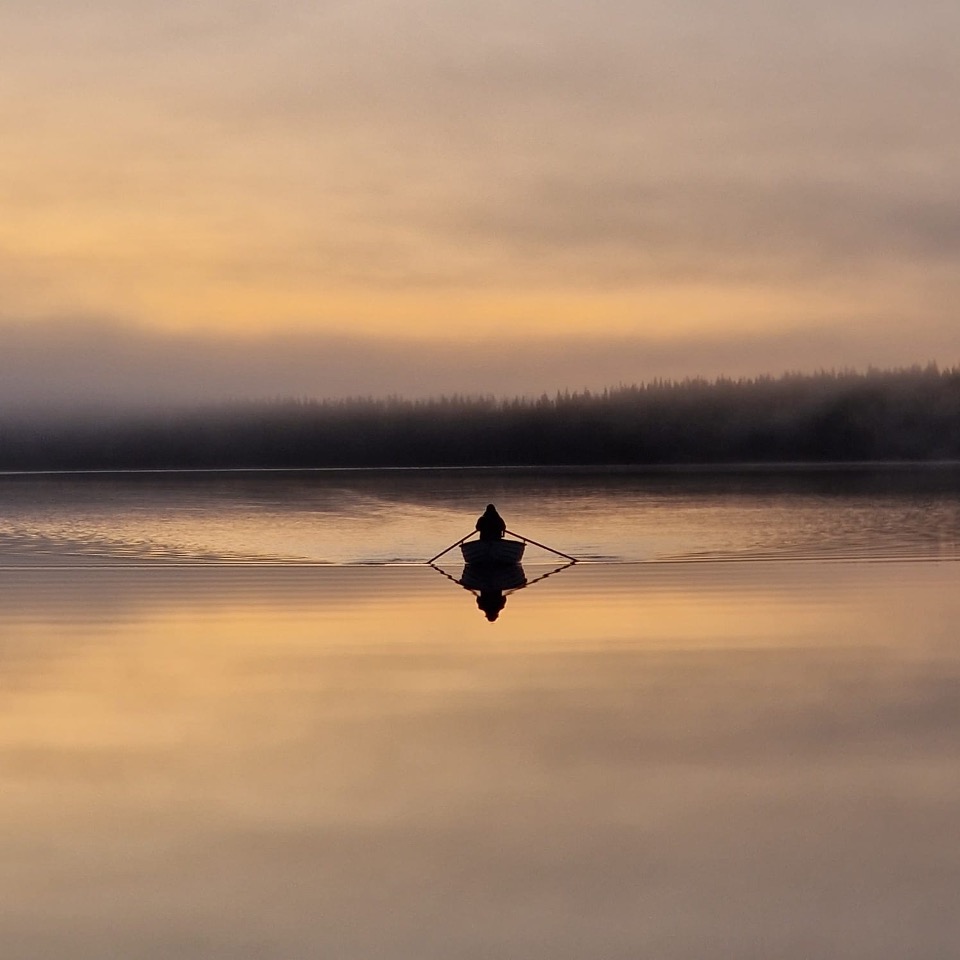 Boat on a lake early morning